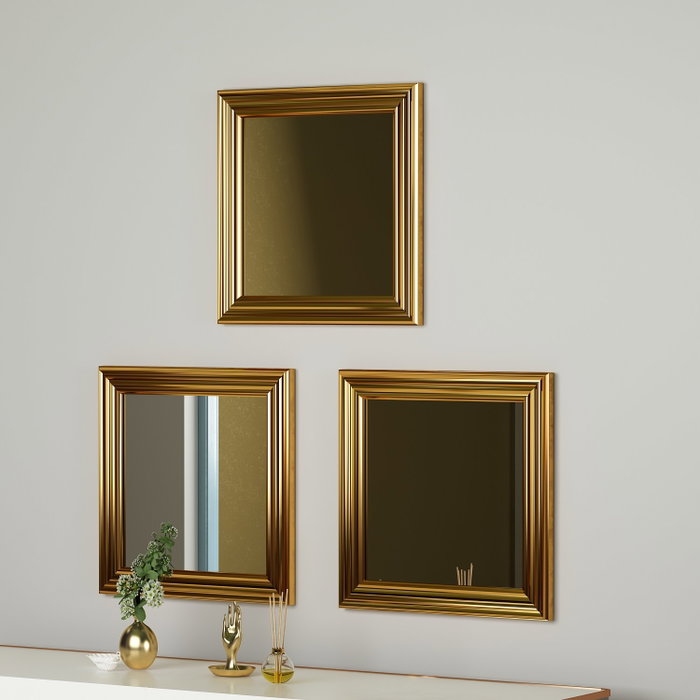 Hanah Home Juego de 3 Espejos Decorativos 'Otto - Gold' con Marco Dorado Brillante de MDF, 40x40x3 cm Hanah Home Juego de 3 Espejos Decorativos 'Otto - Gold' con Marco Dorado Brillante de MDF, 40x40x3 cm